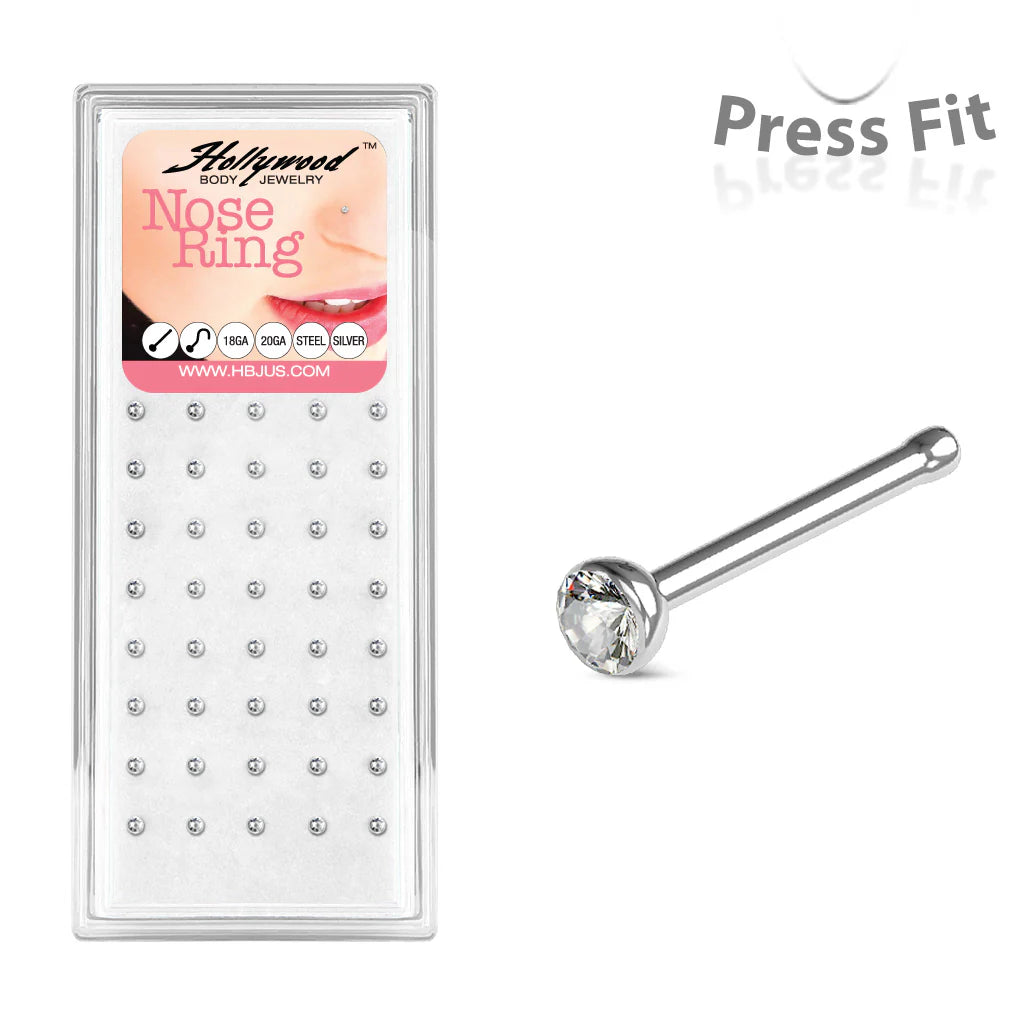 Press Fit Clear Gem Set 2.5mm Ball 316L Surgical Steel Nose Bone Stud