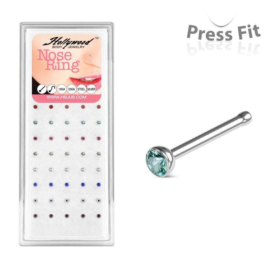 Press Fit Mixed Color Gem Set 2.5mm Ball 316L Surgical Steel Nose Bone Stud
