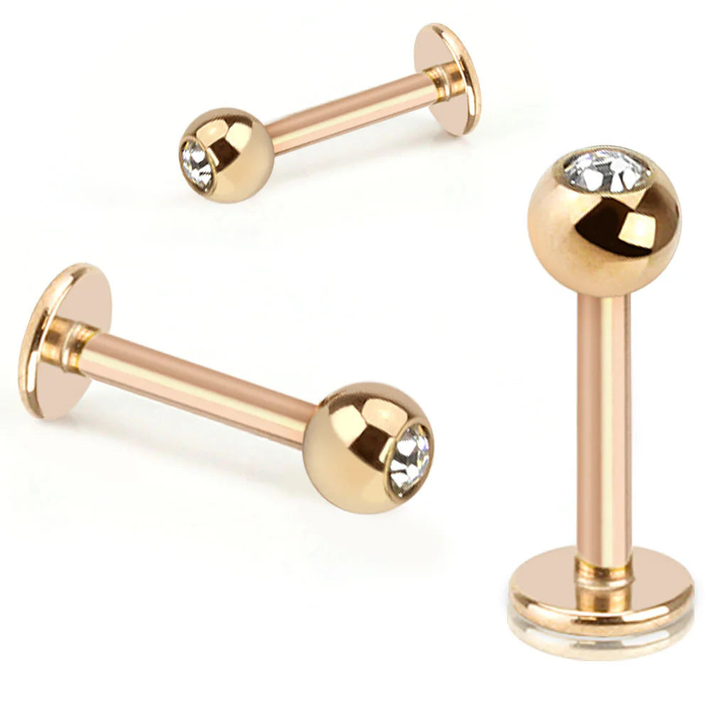Press Fit Stone Set Ball Rose Gold Plated Over 316L Surgical Steel...