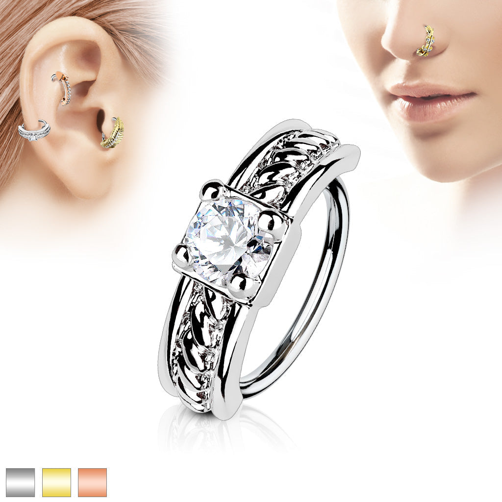 Prong Set CZ Centered Half Circle Top 316L Surgical Steel Nose,...