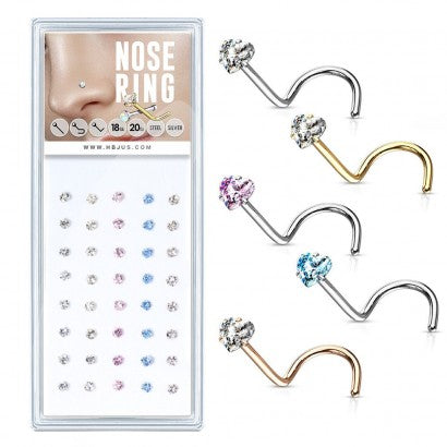 Prong Set Heart CZ Top 316L Surgical Steel Nose Screw