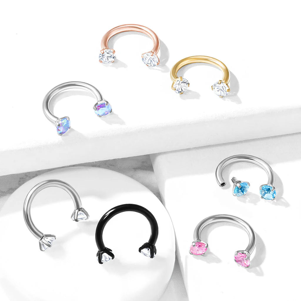 Prong Set Round CZ Internally Threaded 316L Surgical Steel Circular...