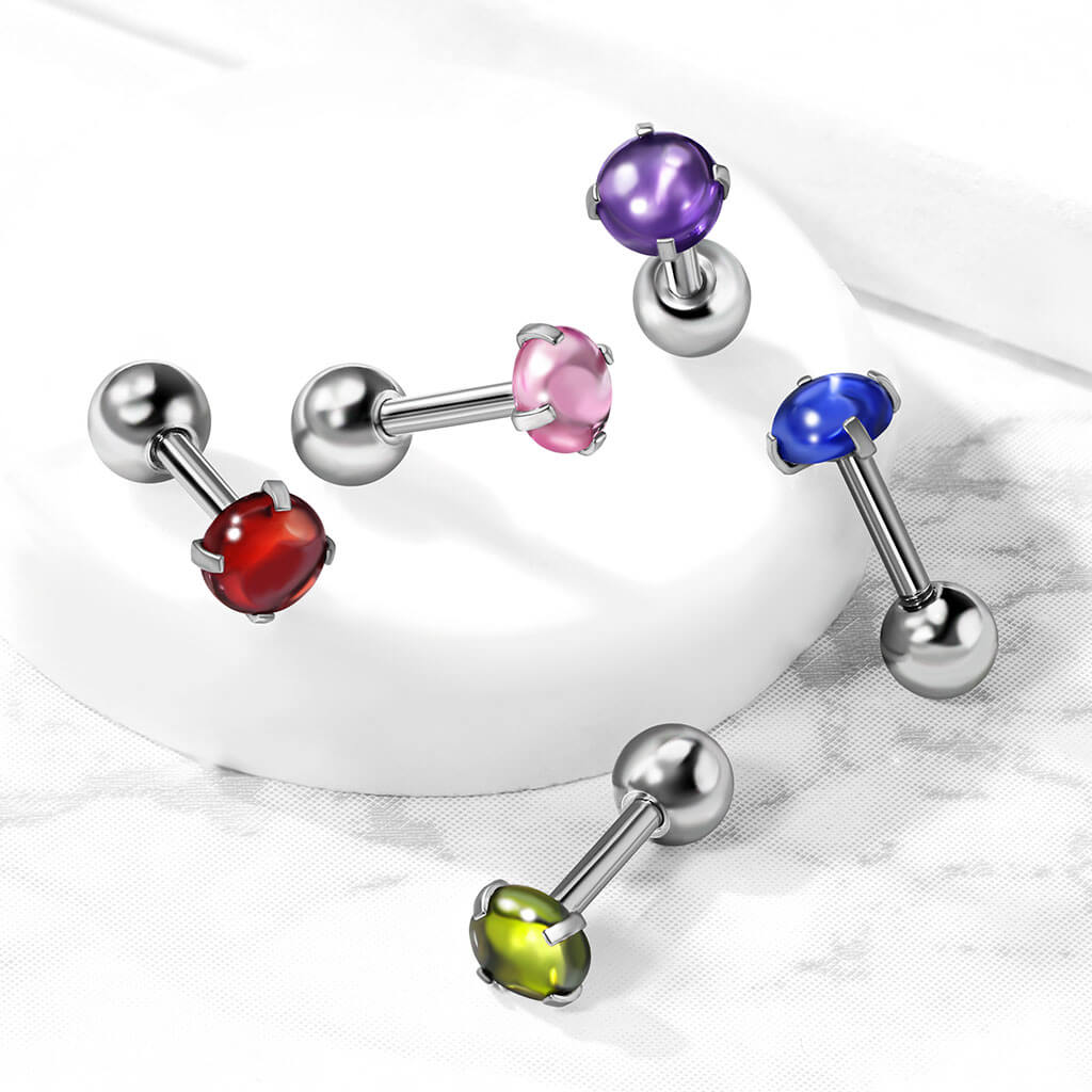 Prong Set Zircon Cabochon Stone 316L Surgical Steel Cartilage, Tragus...