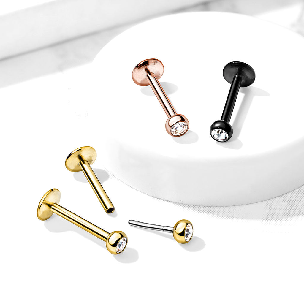 Push In Press Fit Jeweled Ball Top PVD Over 316L Surgical Steel...