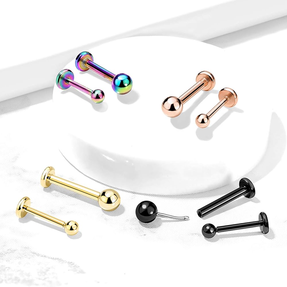 Push In Top Ball PVD Over316L Surgical Steel Threadless Labret, Monroe,...