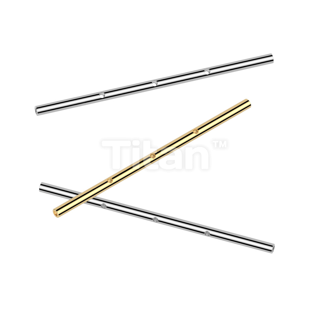 Implant Grade Titanium Internally Threaded Industrial Barbell Pins With 3 Threaded Holes on Bar