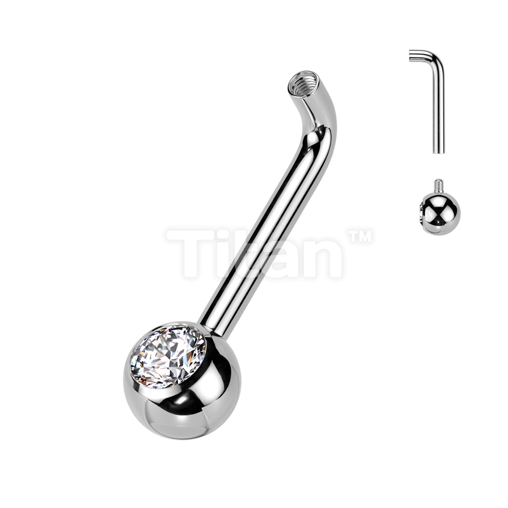 Implant Grade Titanium Internally Threaded L Bent Christina Piercing Barbell With Pressed Fit Gem End - Image 2