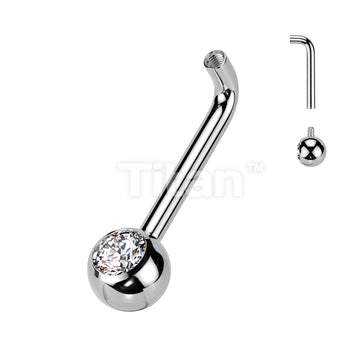 Implant Grade Titanium Internally Threaded L Bent Christina Piercing Barbell With Pressed Fit Gem End - Image 2