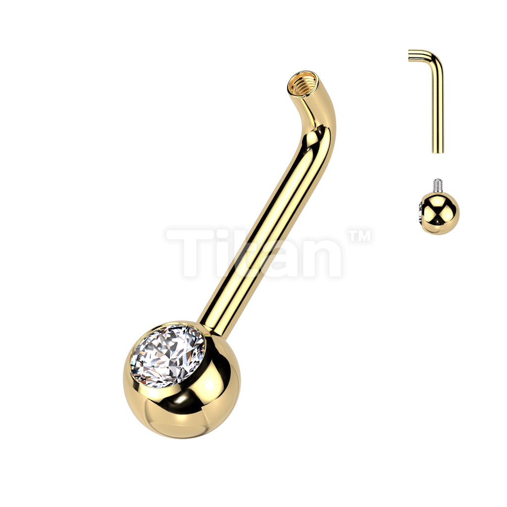 Implant Grade Titanium Internally Threaded L Bent Christina Piercing Barbell With Pressed Fit Gem End - Image 3