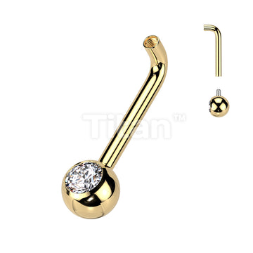 Implant Grade Titanium Internally Threaded L Bent Christina Piercing Barbell With Pressed Fit Gem End - Image 3