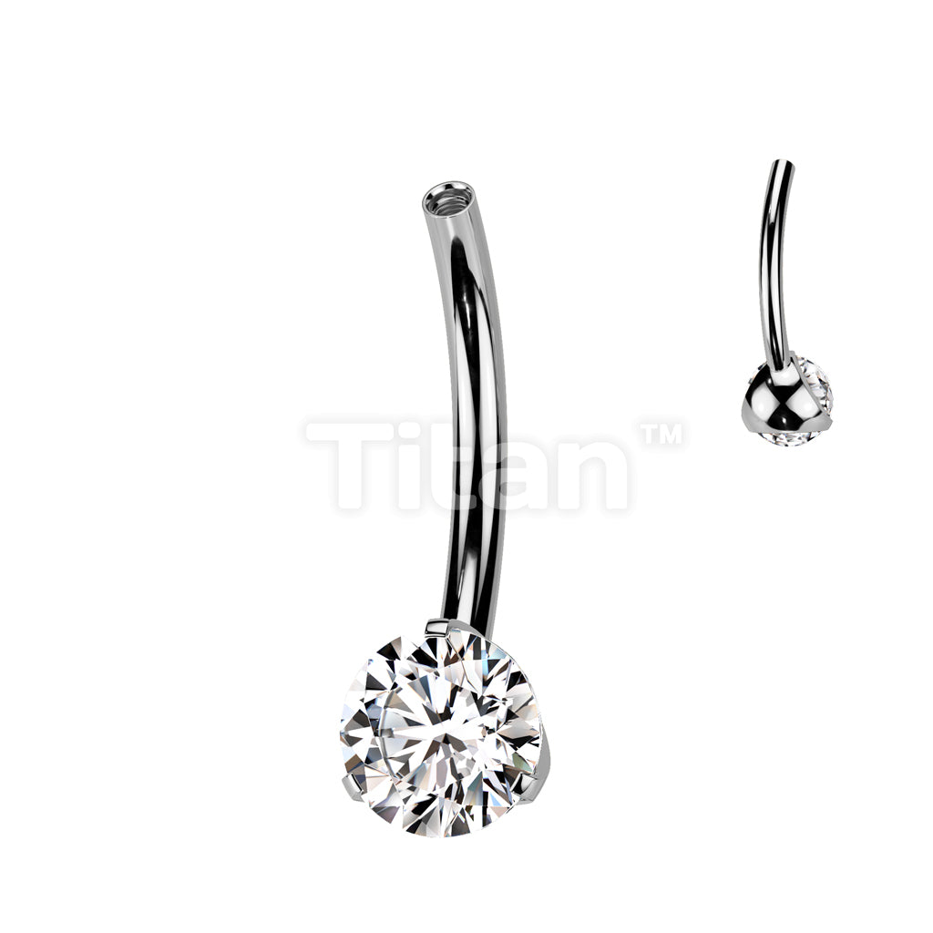 Implant Grade Titanium Internally Threaded Belly Button Pin With One Fixed Prong Set CZ - Image 2