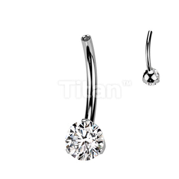 Implant Grade Titanium Internally Threaded Belly Button Pin With One Fixed Prong Set CZ - Image 2