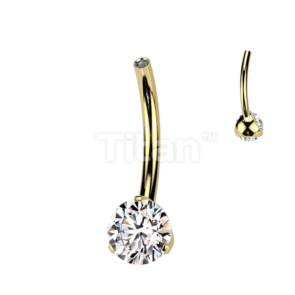 Implant Grade Titanium Internally Threaded Belly Button Pin With One Fixed Prong Set CZ - Image 3