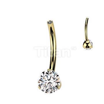 Implant Grade Titanium Internally Threaded Belly Button Pin With One Fixed Prong Set CZ - Image 3