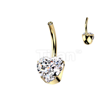 Implant Grade Titanium Internally Threaded Belly Button Pin With One Fixed Prong Set Heart CZ - Image 3