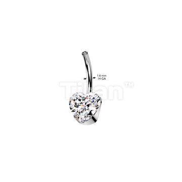 Implant Grade Titanium Internally Threaded Belly Button Pin With One Fixed Prong Set Heart CZ - Image 4