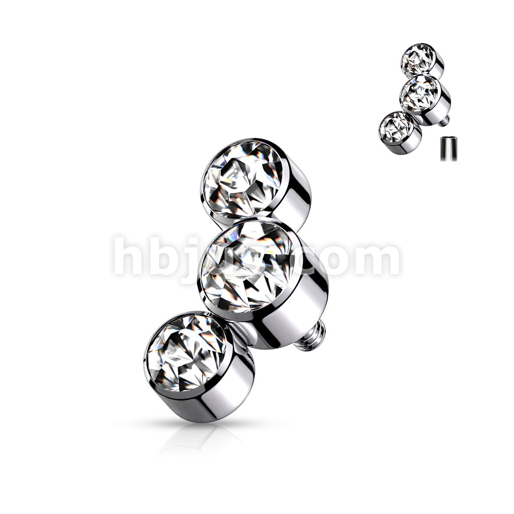 Triple Round Jewel Bezel Set 316L Surgical Steel Internally Threaded... - Image 4