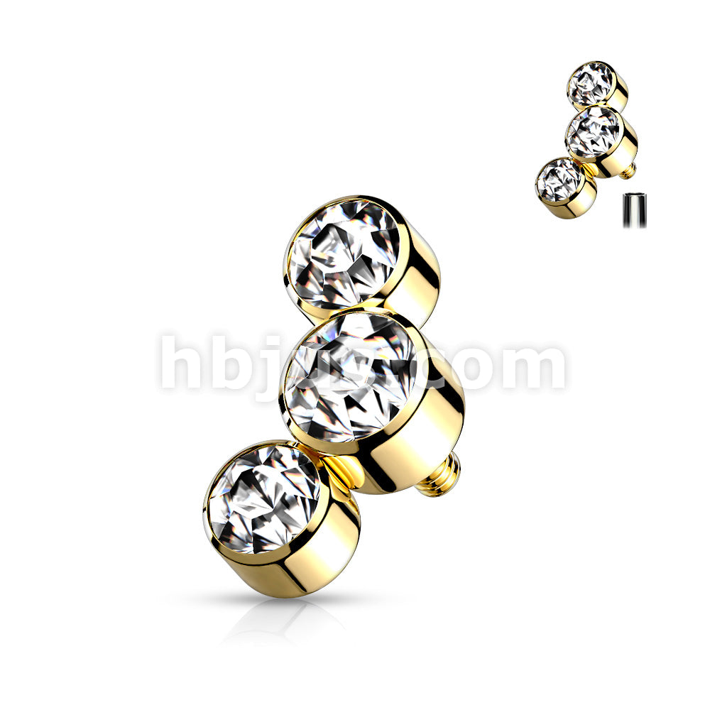 Triple Round Jewel Bezel Set 316L Surgical Steel Internally Threaded... - Image 5