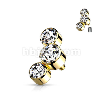 Triple Round Jewel Bezel Set 316L Surgical Steel Internally Threaded... - Image 5