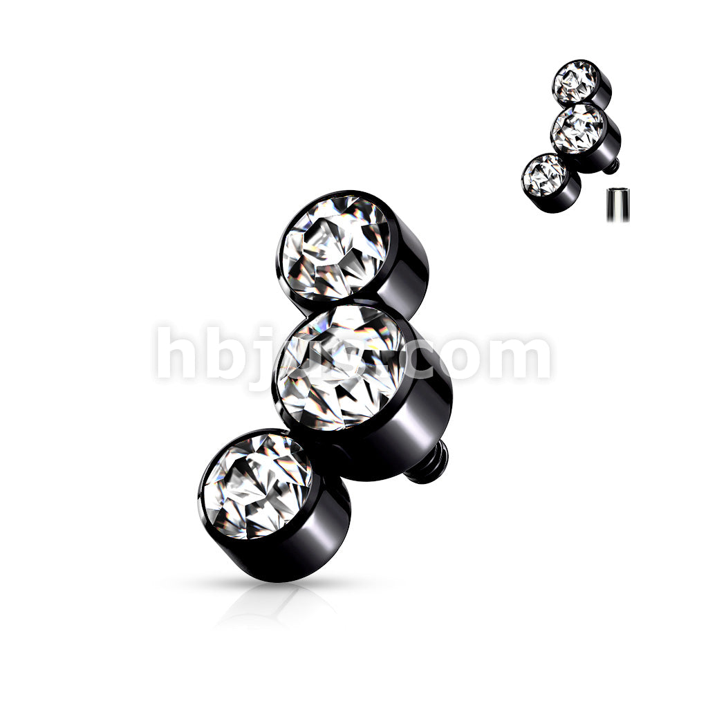 Triple Round Jewel Bezel Set 316L Surgical Steel Internally Threaded... - Image 6