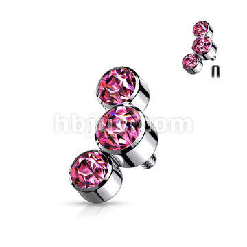 Triple Round Jewel Bezel Set 316L Surgical Steel Internally Threaded... - Image 7