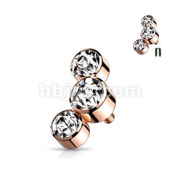 Triple Round Jewel Bezel Set 316L Surgical Steel Internally Threaded... - Image 9