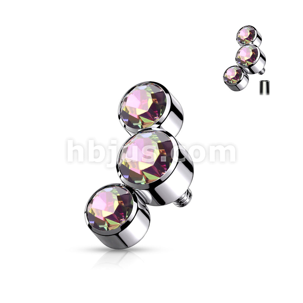 Triple Round Jewel Bezel Set 316L Surgical Steel Internally Threaded... - Image 10