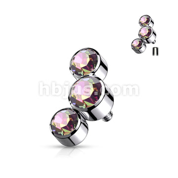 Triple Round Jewel Bezel Set 316L Surgical Steel Internally Threaded... - Image 10