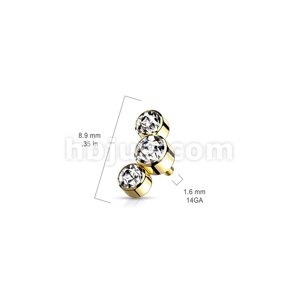 Triple Round Jewel Bezel Set 316L Surgical Steel Internally Threaded... - Image 11