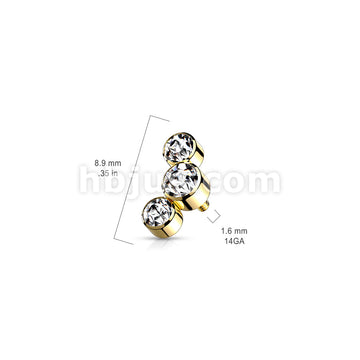 Triple Round Jewel Bezel Set 316L Surgical Steel Internally Threaded... - Image 11