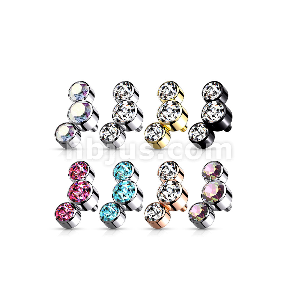 Triple Round Jewel Bezel Set 316L Surgical Steel Internally Threaded... - Image 12