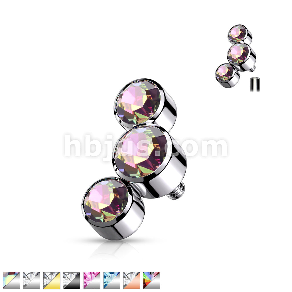 Triple Round Jewel Bezel Set 316L Surgical Steel Internally Threaded... - Image 2