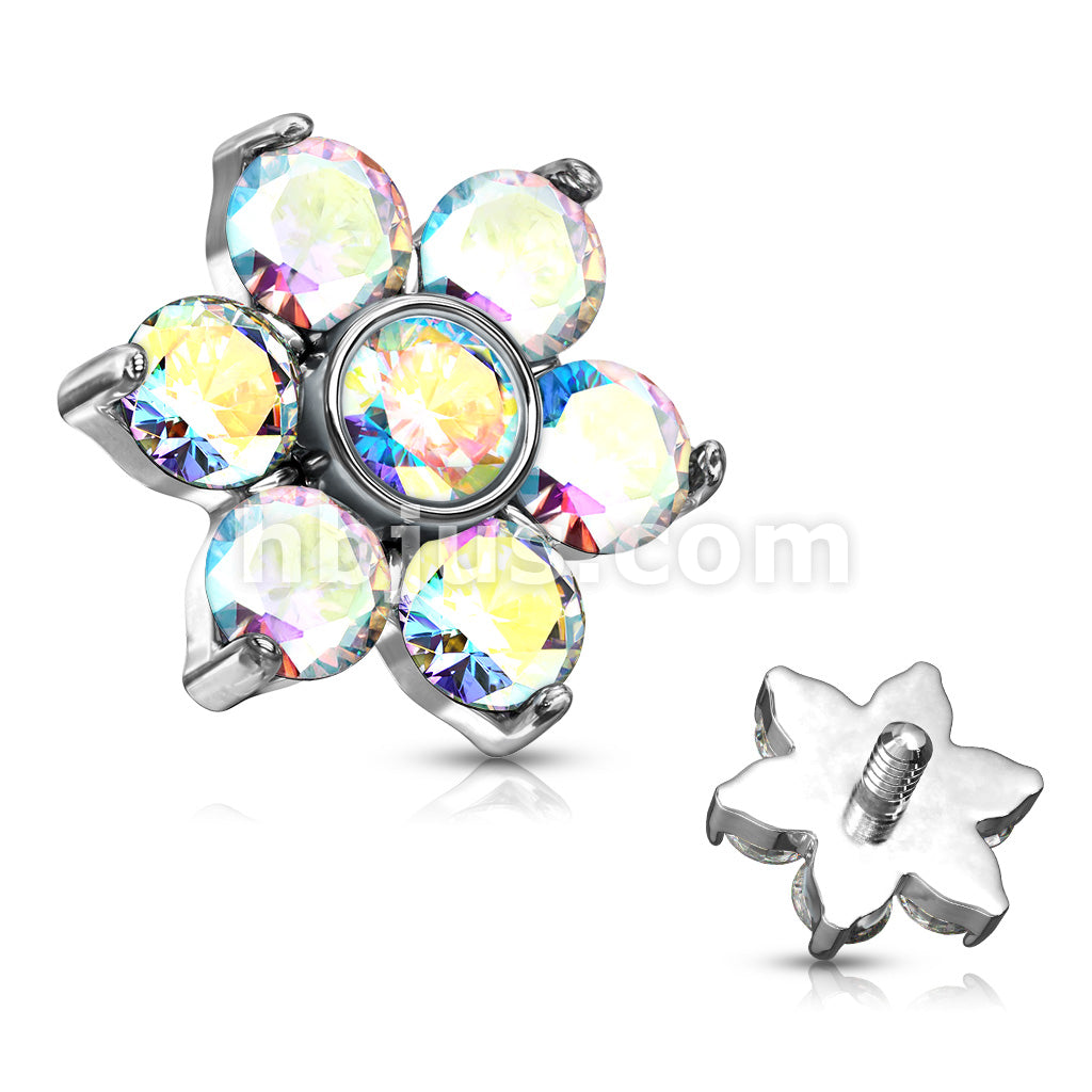 Zircon Prong Set Flower 316L Surgical Steel Internally Threaded Top... - Image 3