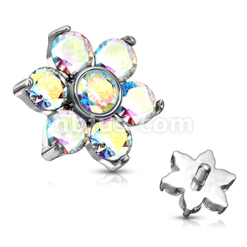 Zircon Prong Set Flower 316L Surgical Steel Internally Threaded Top... - Image 3