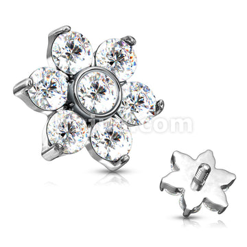 Zircon Prong Set Flower 316L Surgical Steel Internally Threaded Top... - Image 4