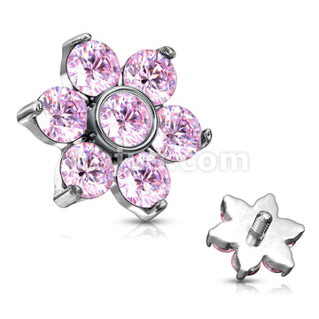 Zircon Prong Set Flower 316L Surgical Steel Internally Threaded Top... - Image 5