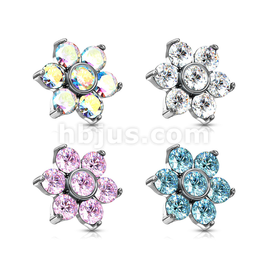 Zircon Prong Set Flower 316L Surgical Steel Internally Threaded Top... - Image 7