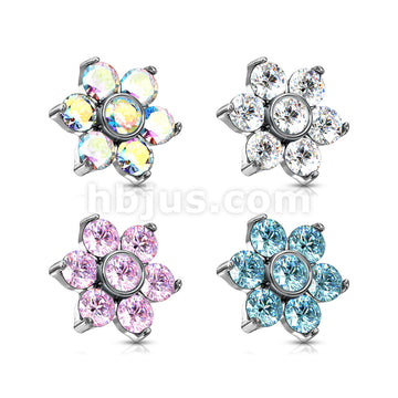 Zircon Prong Set Flower 316L Surgical Steel Internally Threaded Top... - Image 7