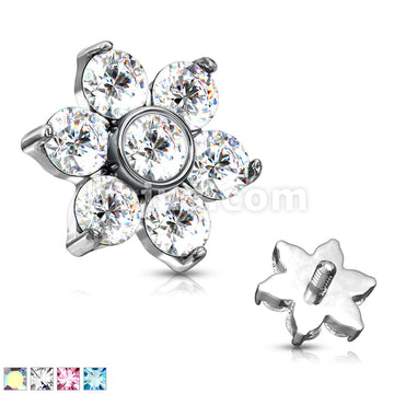 Zircon Prong Set Flower 316L Surgical Steel Internally Threaded Top... - Image 2