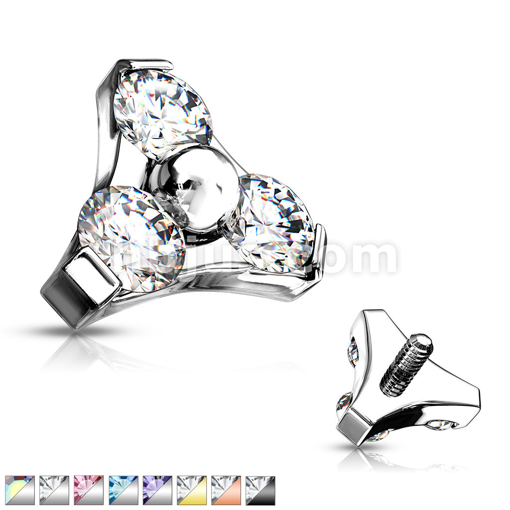 3 CZ Set Triangle 316L Surgical Steel Internally Threaded Top Parts - Image 2