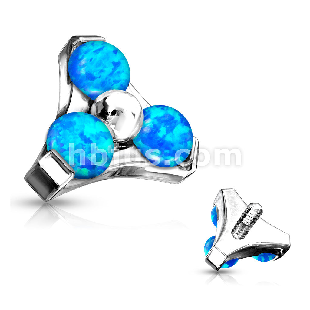 Three Opal Set Triangle 316L Surgical Steel Internally Threaded Top Parts - Image 3