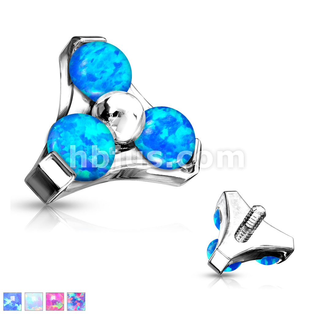 Three Opal Set Triangle 316L Surgical Steel Internally Threaded Top Parts - Image 2