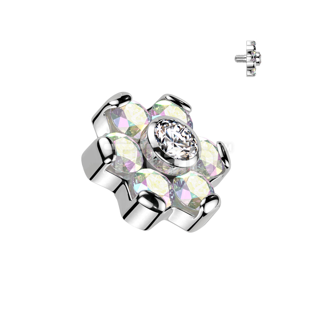 Implant Grade Titanium Internally Threaded CZ Flower Top With Bezel Set Center and Prong Set Petals - Image 2