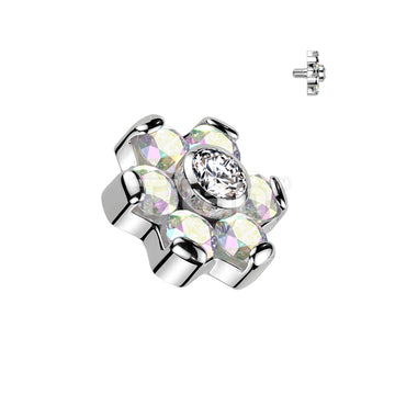 Implant Grade Titanium Internally Threaded CZ Flower Top With Bezel Set Center and Prong Set Petals - Image 2