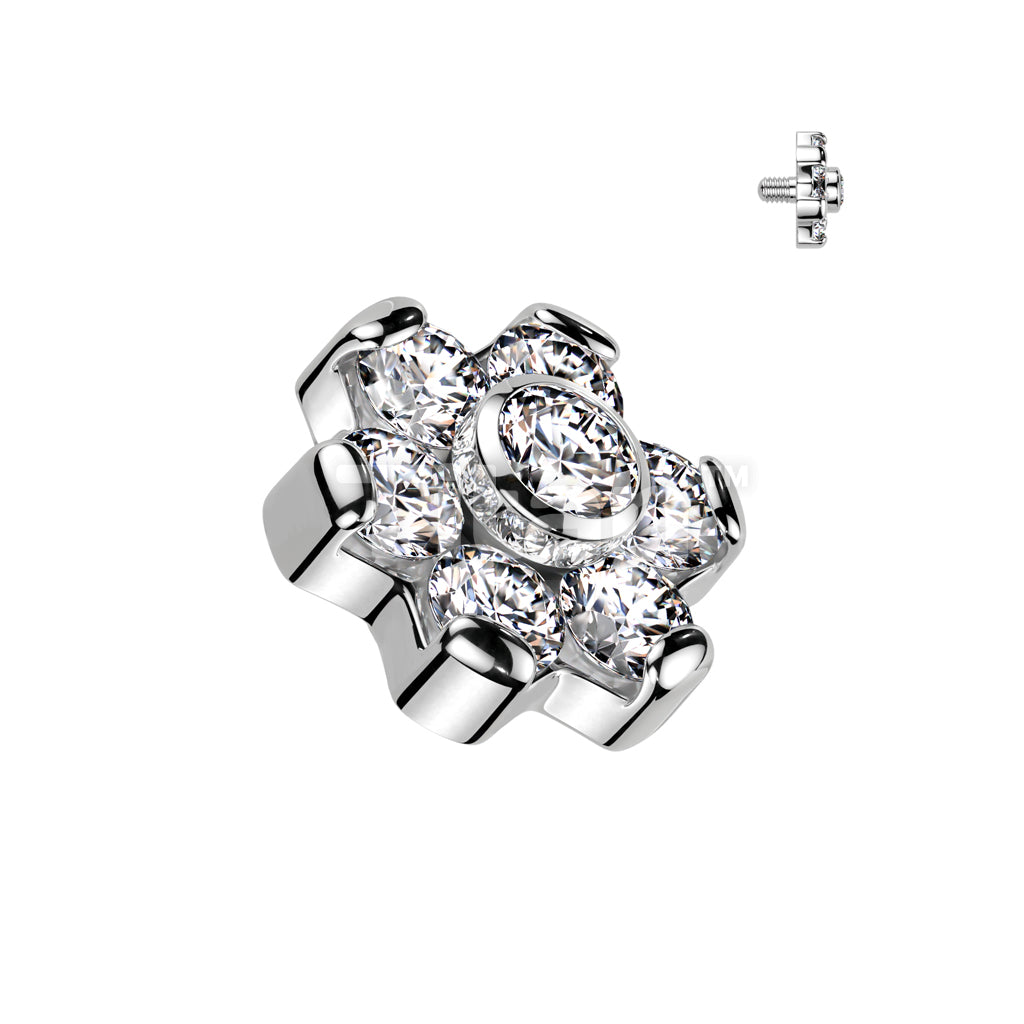 Implant Grade Titanium Internally Threaded CZ Flower Top With Bezel Set Center and Prong Set Petals - Image 3
