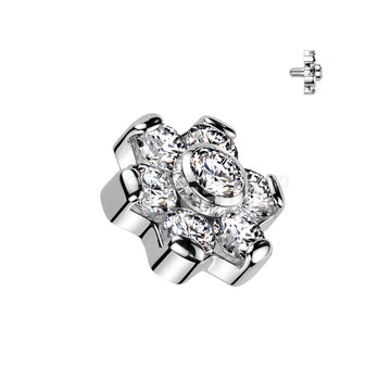 Implant Grade Titanium Internally Threaded CZ Flower Top With Bezel Set Center and Prong Set Petals - Image 3