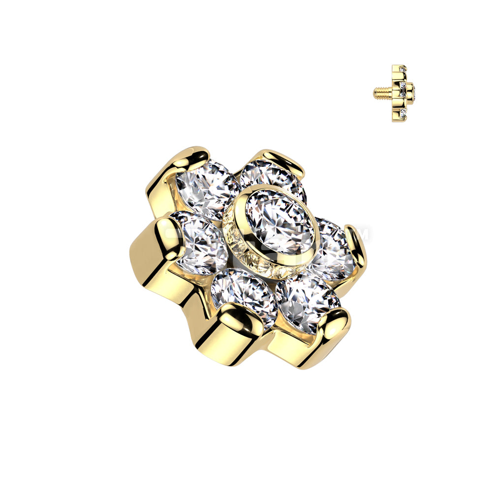 Implant Grade Titanium Internally Threaded CZ Flower Top With Bezel Set Center and Prong Set Petals - Image 4