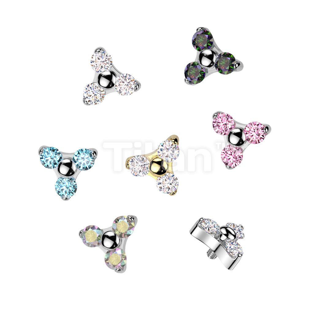 Implant Grade Titanium Internally Threaded CZ Trinity Triangle Top Parts