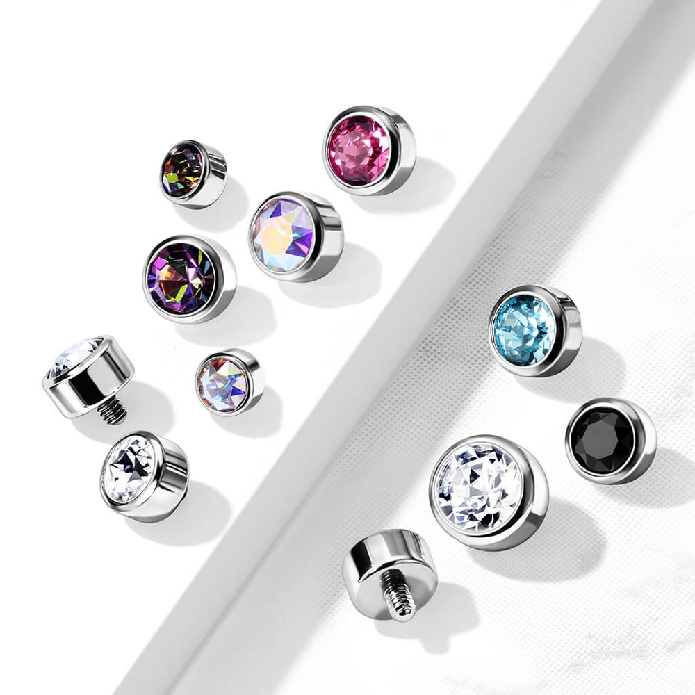 Implant Grade Titanium Internally Threaded Bezel Set Round Swarovski Crystal Top