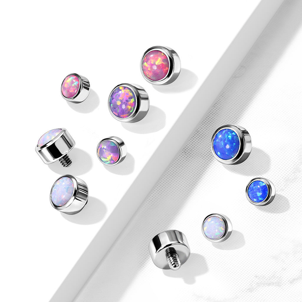 Implant Grade Titanium Internally Threaded Bezel Set Round Opal Top